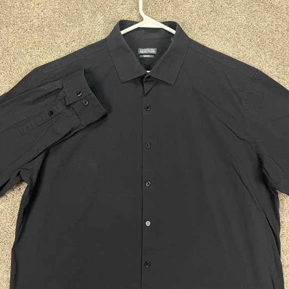 Kenneth Cole Reaction Dress Shirt Mens 17.5 34-35 Black Long Sleeve Patterned - Picture 1 of 8
